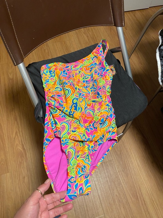 Ellen Tracy Multicolor One-Shoulder Floral Swimsuit (Pink, Yellow, Blue, Green) - Picture 2 of 7